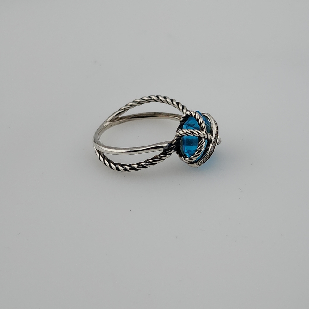 David Yurman Cable Wrap Ring with Blue Topaz and Diamonds - Picture 4 of 7
